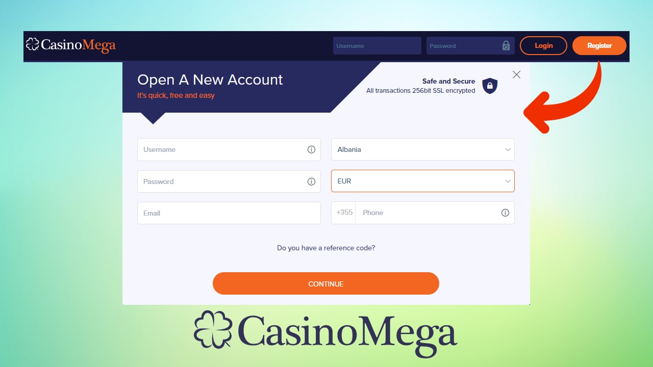 CasinoMega Registration Page